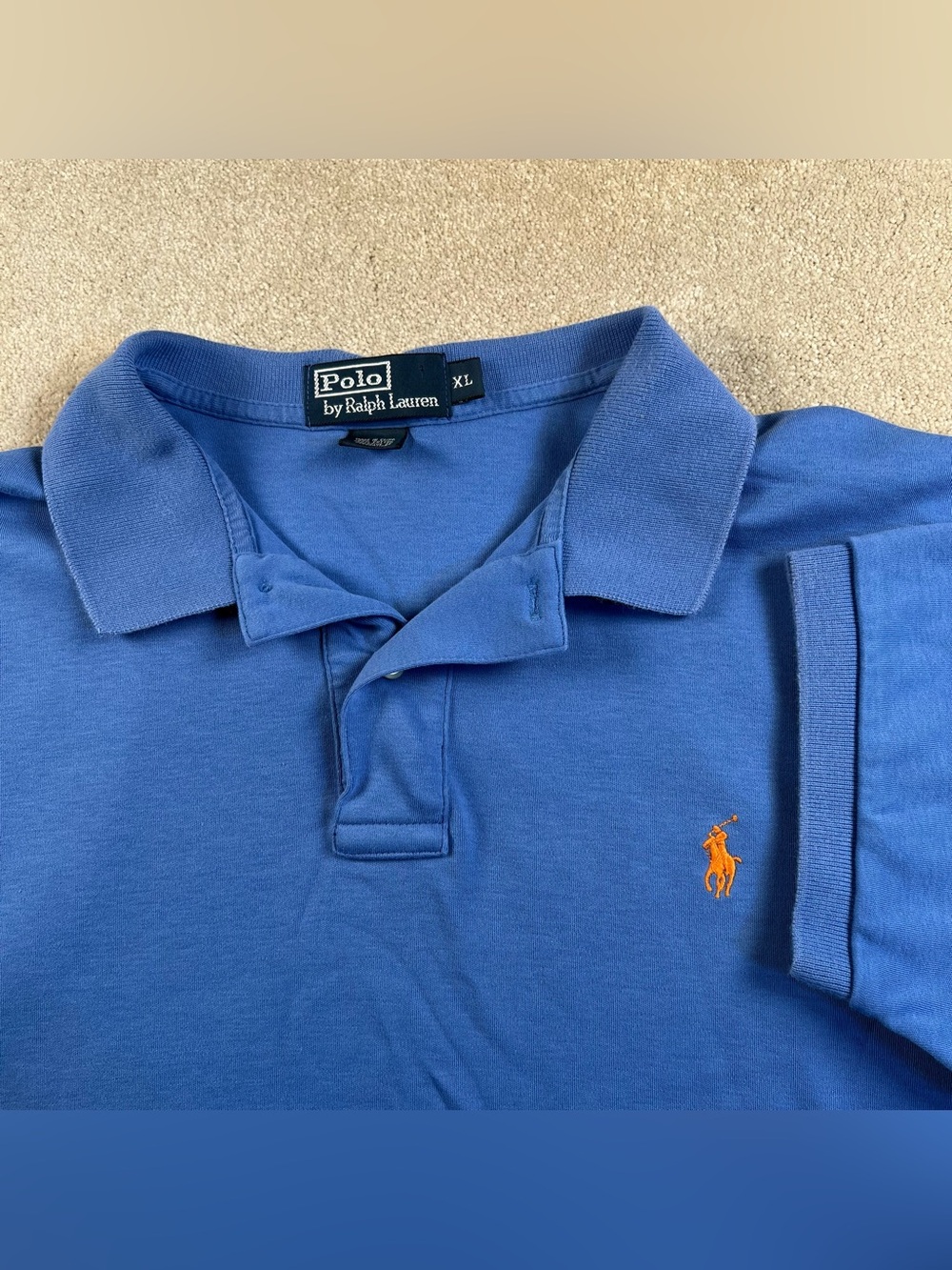 Polo by Ralph Lauren Blue Polo Short Sleeve Orange Pony Casual Shirt Men's XL